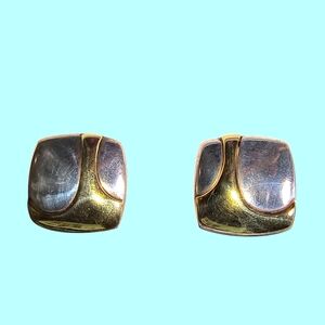 Vintage Estate 14K Gold & Sterling Silver Modernist Post Earrings